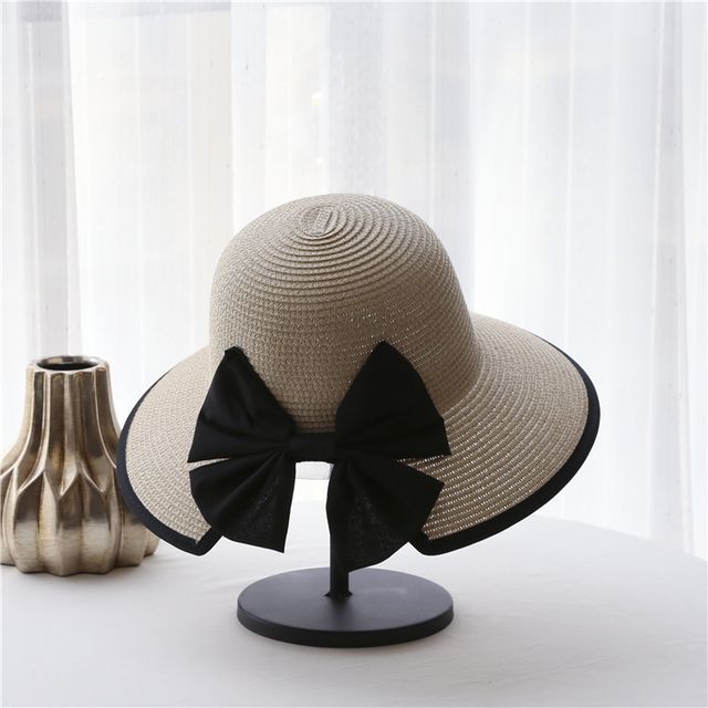 Bow Hat Piped Sun Straw