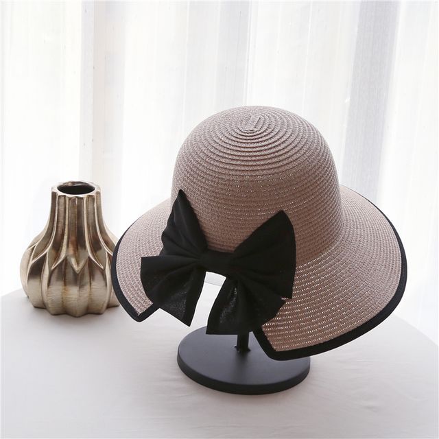 Bow Hat Piped Sun Straw