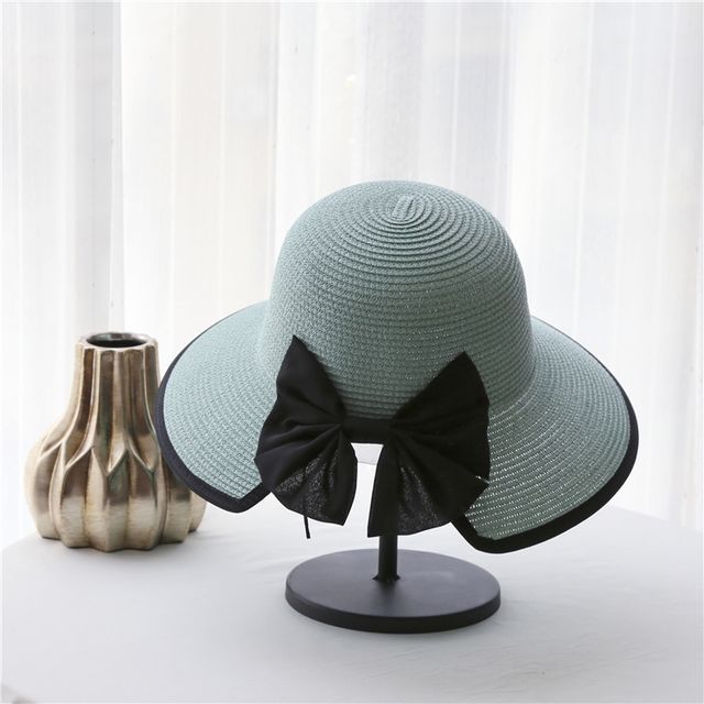 Bow Hat Piped Sun Straw