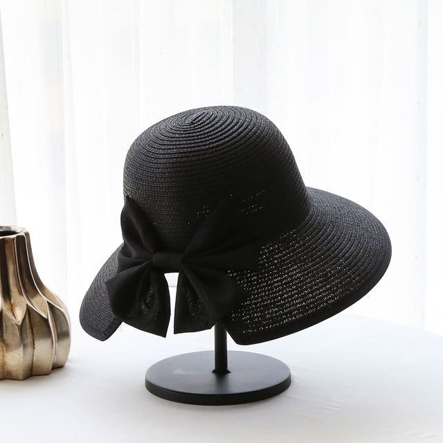 Bow Hat Piped Sun Straw