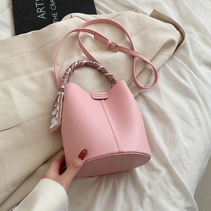 Faux Leather Top Handle Bucket Bag