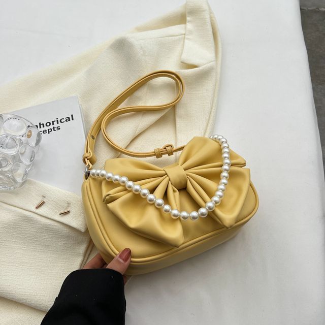 Faux Pearl Strap Bow Crossbody Bag