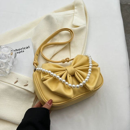 Faux Pearl Strap Bow Crossbody Bag