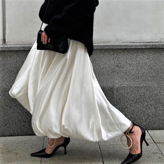 High Maxi Waist Plain Skirt A-Line
