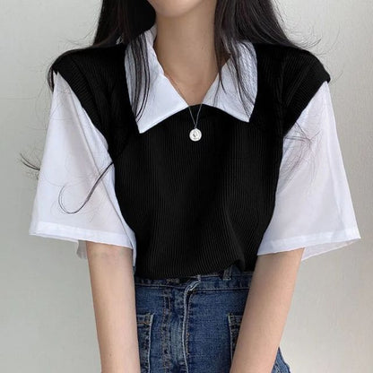 Piece Short-Sleeve Collared T-Shirt Mock Two