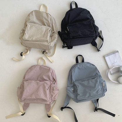 Zip Plain Backpack Nylon