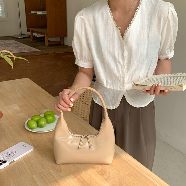 Zip Shoulder Bag Leather Faux Plain