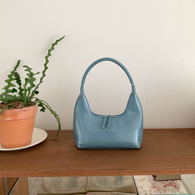 Zip Shoulder Bag Leather Faux Plain