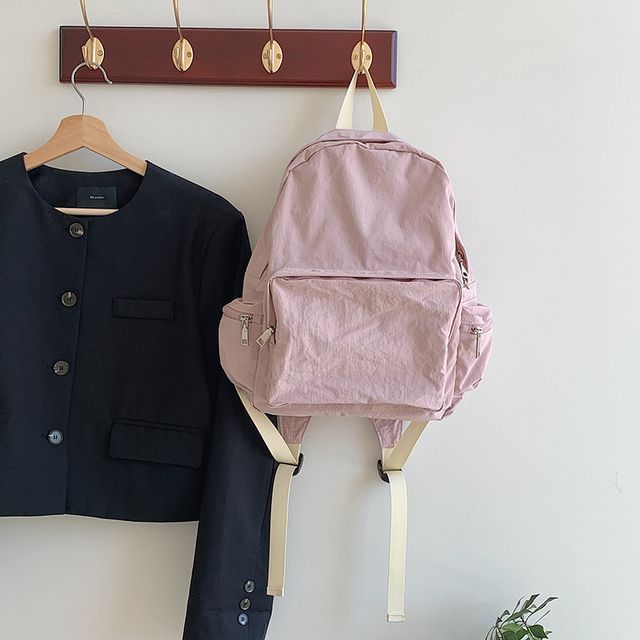 Nylon Plain Zip Backpack