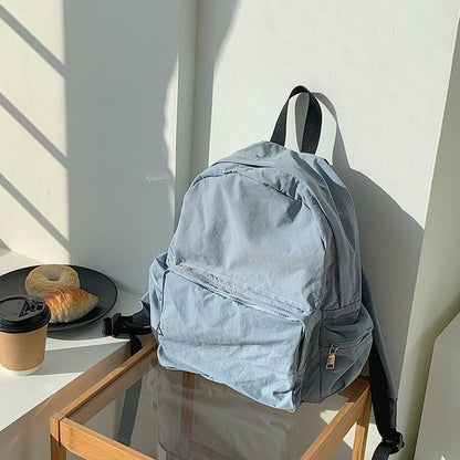 Zip Plain Backpack Nylon
