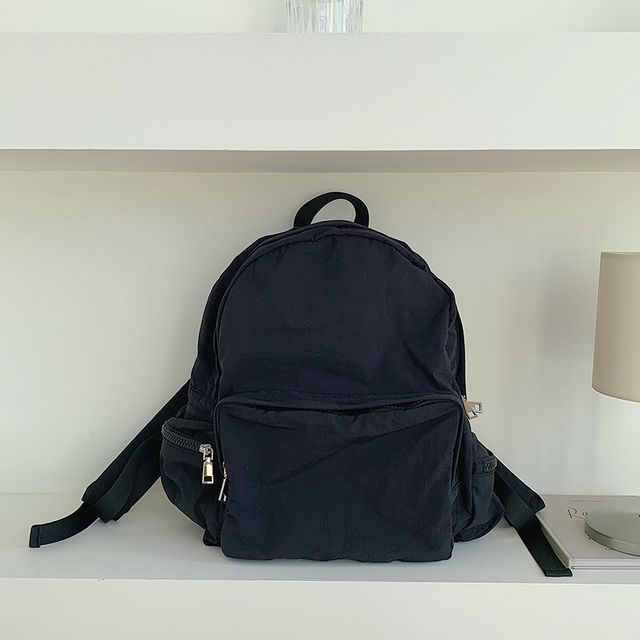 Nylon Plain Zip Backpack