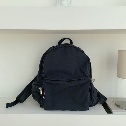 Zip Plain Backpack Nylon
