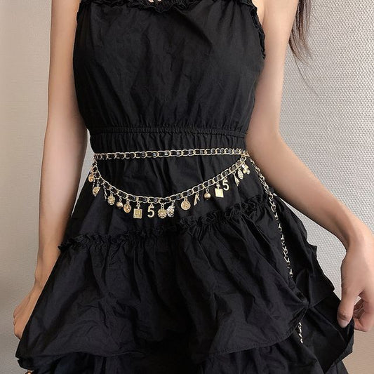 Layered Waist Leather Faux Belt Alloy Chain Fringed