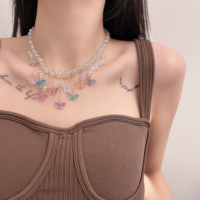 Alloy Fringed Choker Butterfly