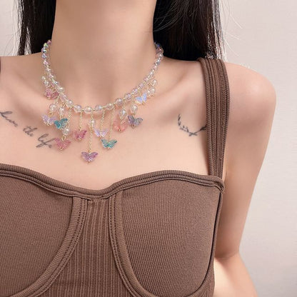 Alloy Fringed Choker Butterfly