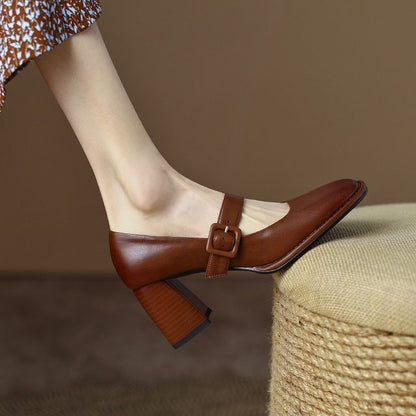 Jane Chunky Mary Plain Heel Pumps