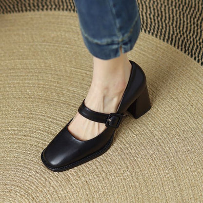 Jane Chunky Mary Plain Heel Pumps