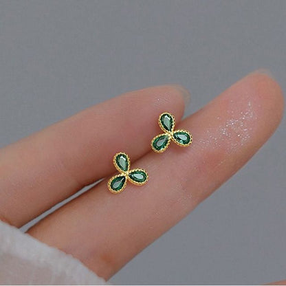 Rhinestone Leaf Stud Earring