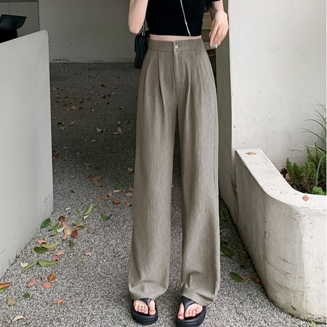 High Rise Ribbed Wide Leg Slacks