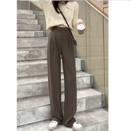 High Waist Plain Wide Leg Slacks