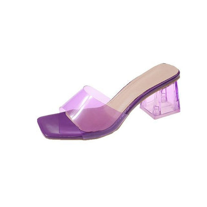 PVC Strap Chunky Heel Slide Sandals