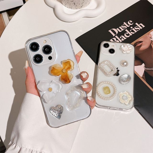 Embellished Transparent Phone Case - iPhone 14 Pro Max / 14 Pro / 14 Max / 14 / 13 Pro Max / 13 Pro / 13 / 13 mini / 12 Pro Max / 12 Pro / 12 / 12 mini / 11 Pro Max / 11 Pro / 11 / SE / XS Max / XS / XR / X / 8 / 8 Plus / 7 / 7 Plus