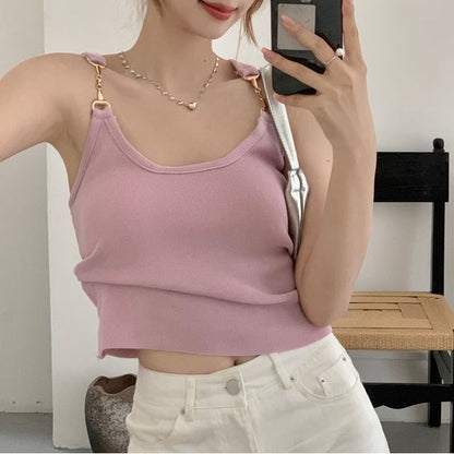 Metallic Buckle Plain Cropped Cami Top