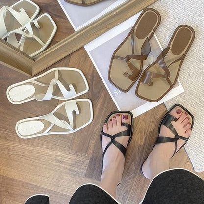 Square-Toe Toe-Loop Slide Sandals