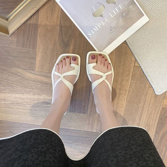 Square-Toe Toe-Loop Slide Sandals