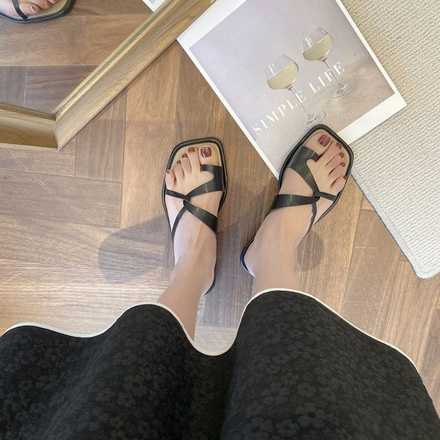 Square-Toe Toe-Loop Slide Sandals