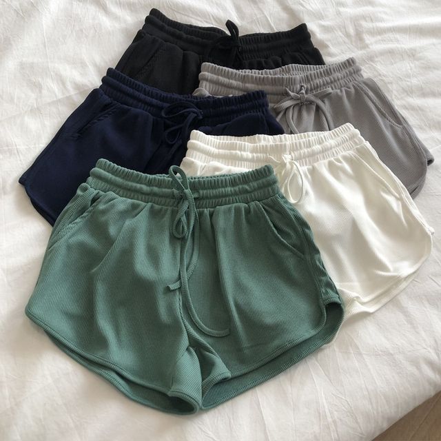 Sweat Waist Plain Drawstring Shorts
