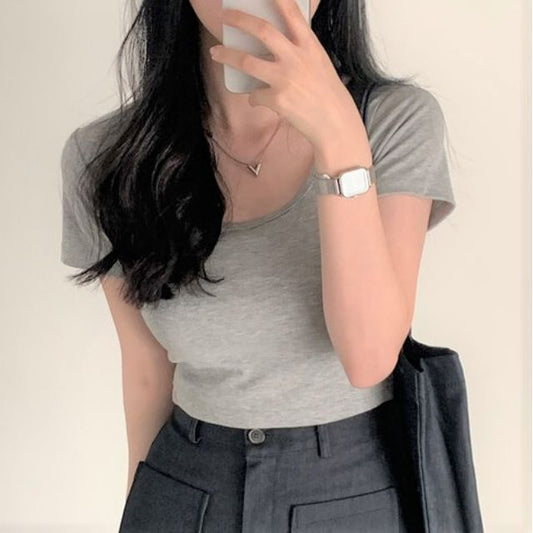 Short-Sleeve Plain Cropped T-Shirt