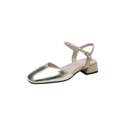 Block Heel Faux Pearl Sandals