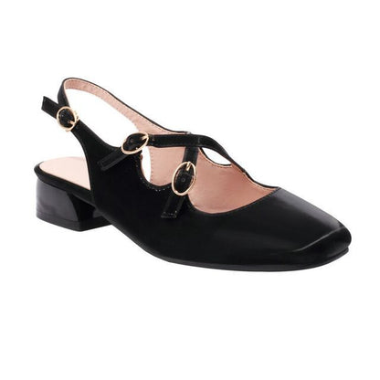 Cross Slingback Heel Toe Sandals Square Strap Chunky