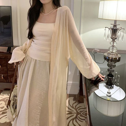 Midi Front Plain Cardigan Open