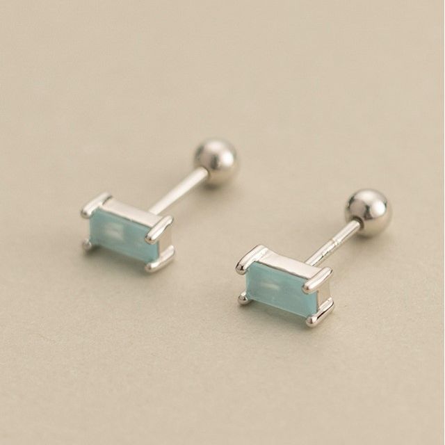 Rectangle Rhinestone Sterling Silver Earring