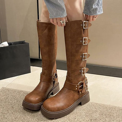 Faux Leather Buckled Tall Boots