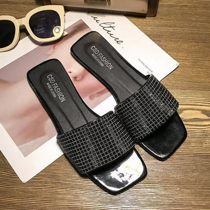 Flat Rhinestone Slide Sandals