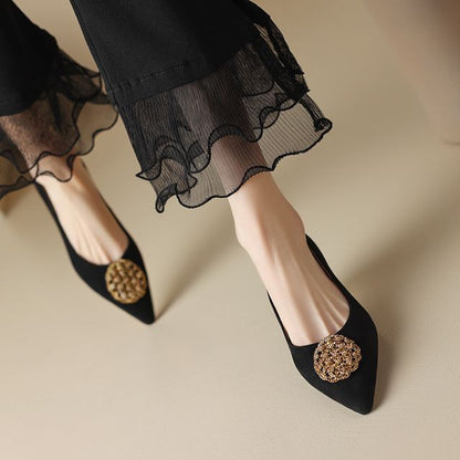 Pointed Kitten-Heel Rhinestone Pumps