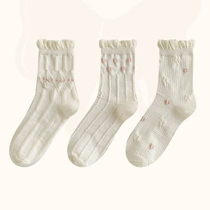 Set of 3 Pairs: Plain Ruffle Trim Socks