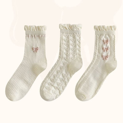 Set of 3 Pairs: Plain Ruffle Trim Socks