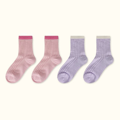 Contrast Trim Pointelle Knit Socks / Set