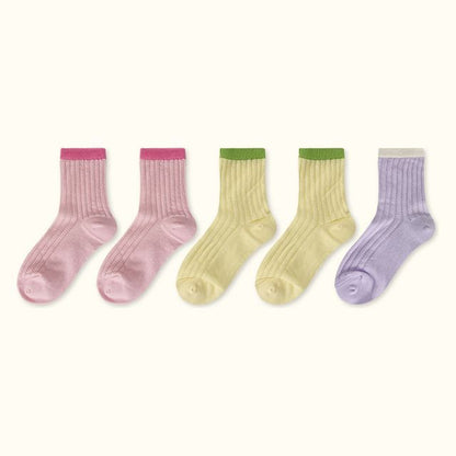 Contrast Trim Pointelle Knit Socks / Set