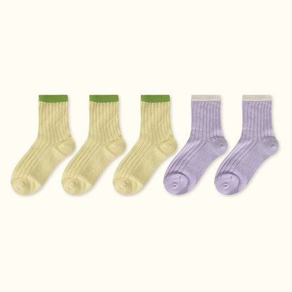 Contrast Trim Pointelle Knit Socks / Set