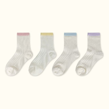 Contrast Trim Pointelle Knit Socks / Set