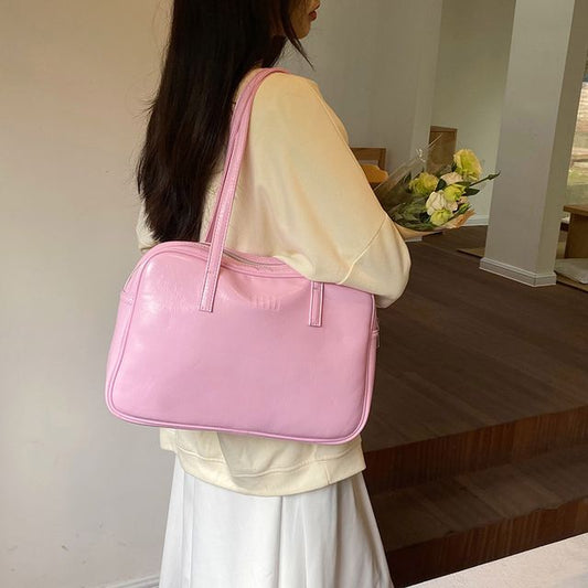 Faux Leather Carryall Plain Bag