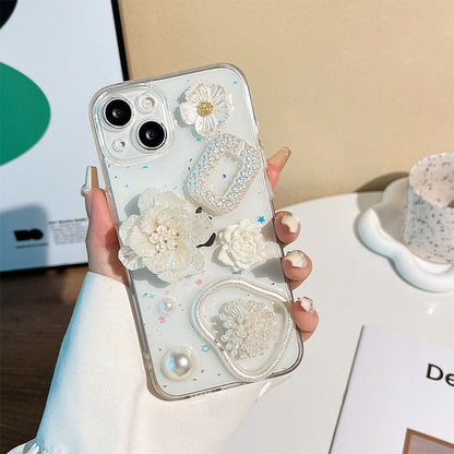 Case Phone Faux Pearl Floral Transparent