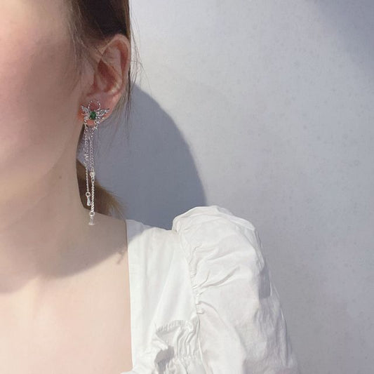 Rhinestone Alloy Fringed Butterfly Earring