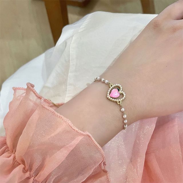 Peach Pearl Heart Faux Bracelet
