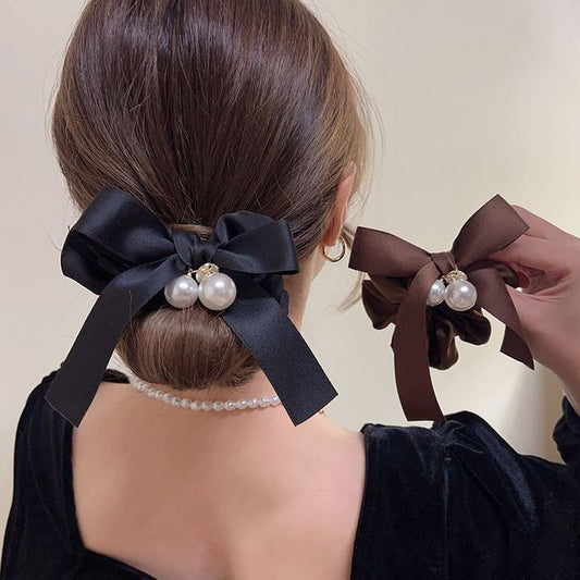 Ribbon Faux Pearl Hair Tie